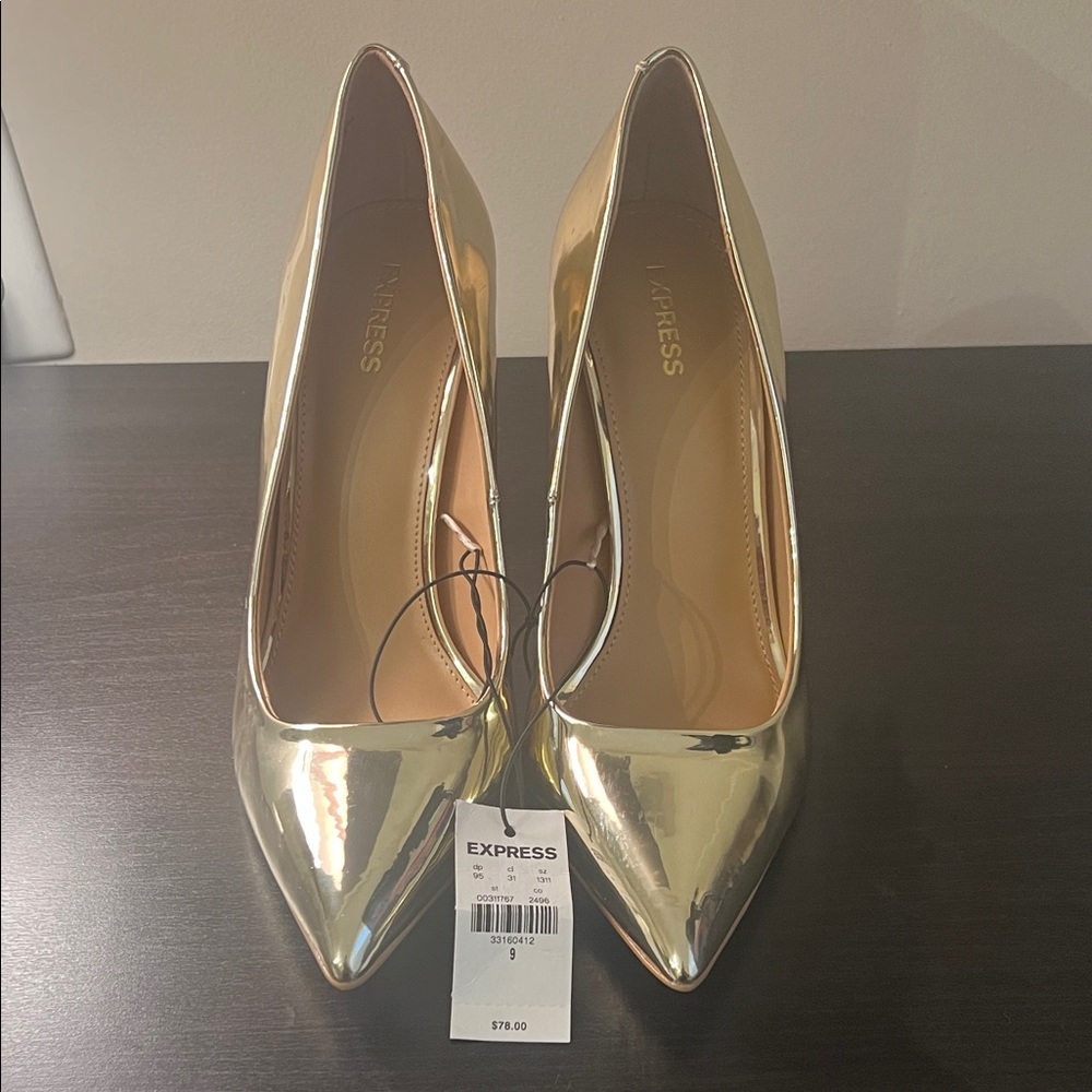Express Metallic Gold Pointed Heels